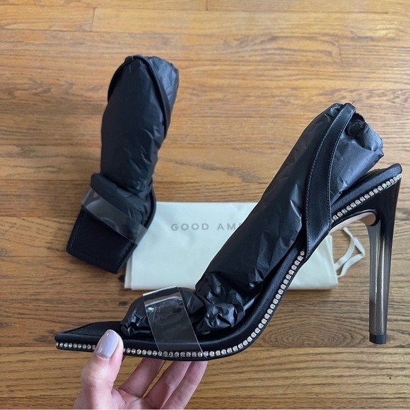 NEW Good American Crystal Crush Lucite PVC Heel Sandal Black GA120KD-X Sz 14 NWT - Picture 1 of 3